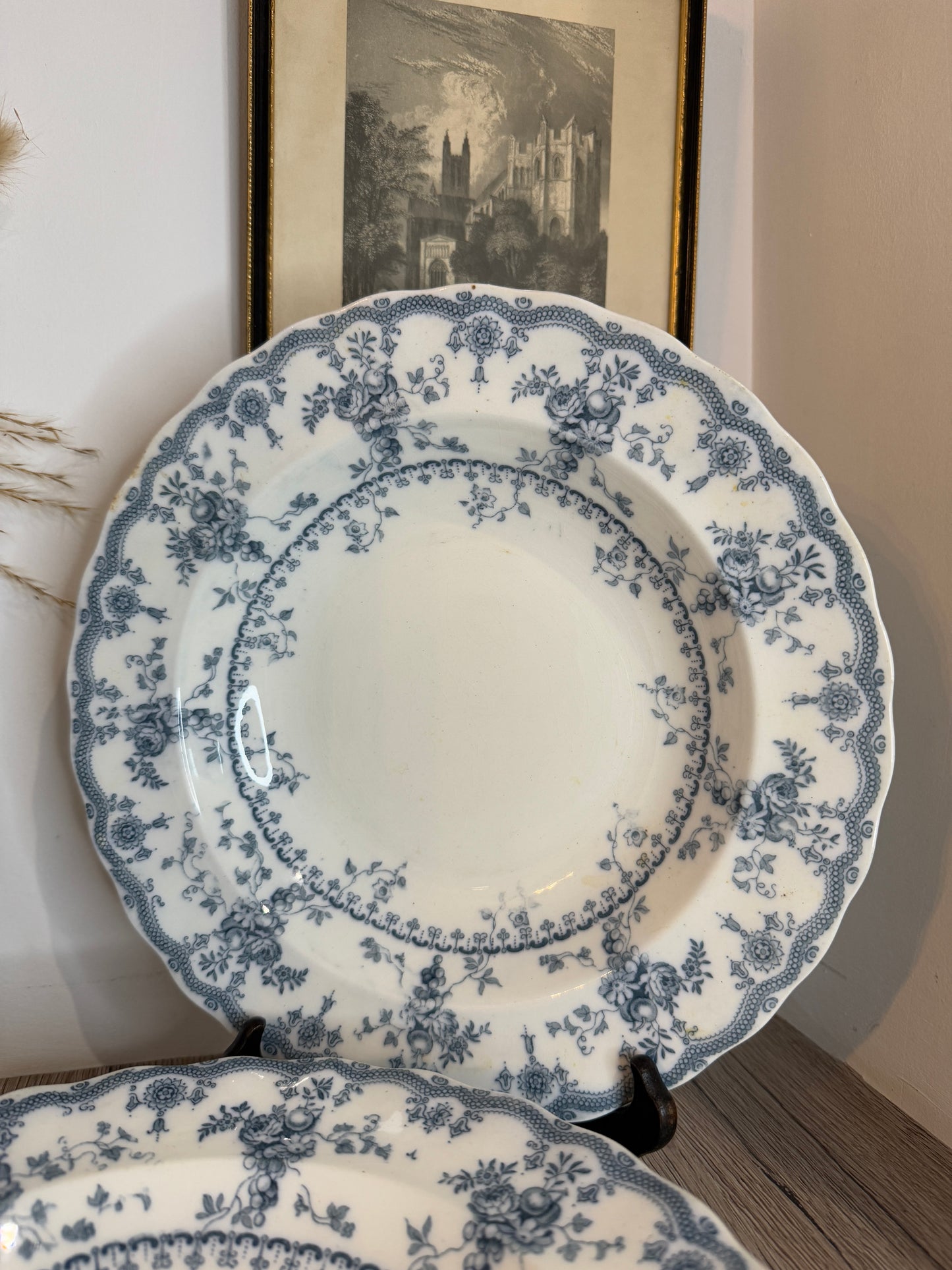 Set of 4 Blue and White Vintage Pasta Soup Bowls