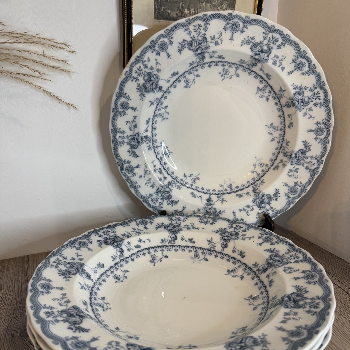 Set of 4 Blue and White Vintage Pasta Soup Bowls