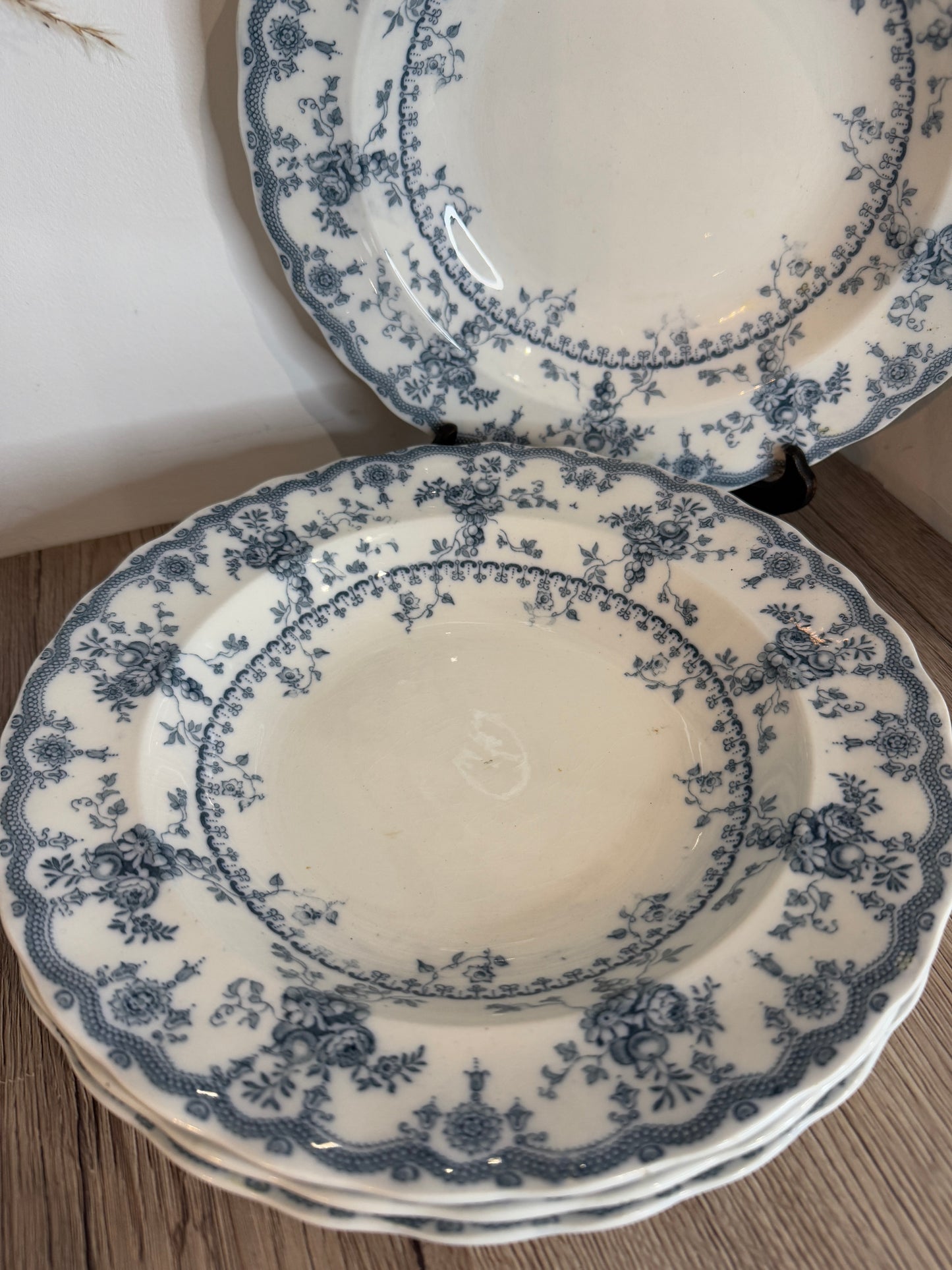 Set of 4 Blue and White Vintage Pasta Soup Bowls