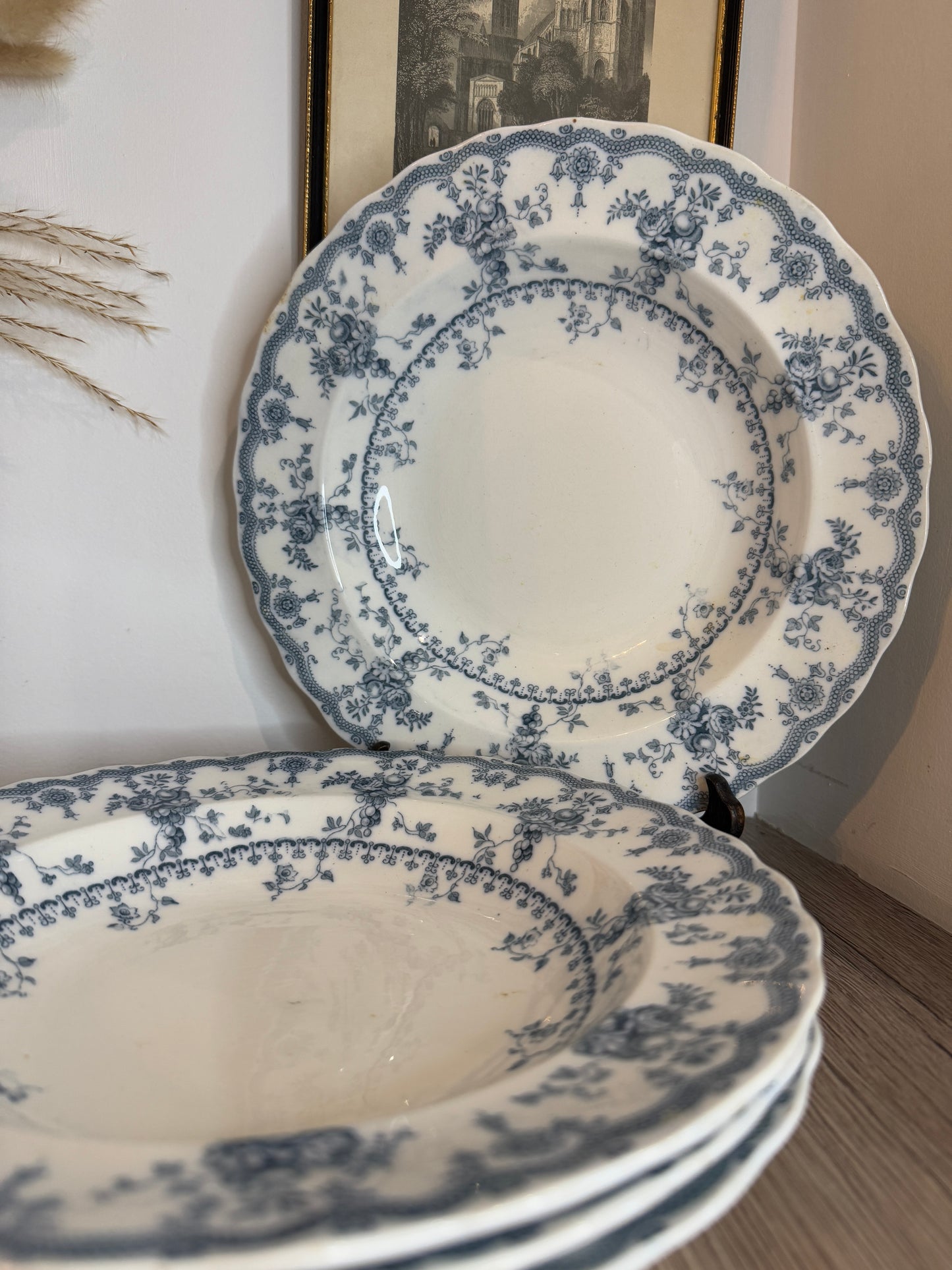 Set of 4 Blue and White Vintage Pasta Soup Bowls