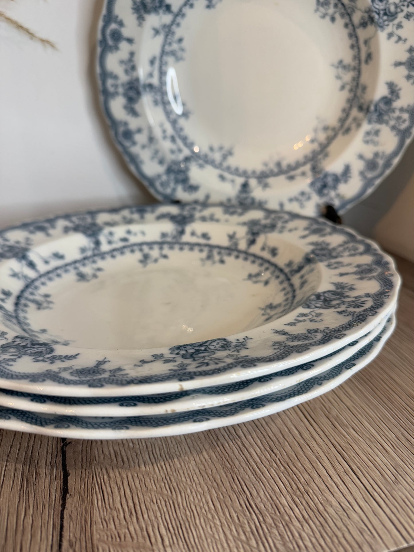 Set of 4 Blue and White Vintage Pasta Soup Bowls