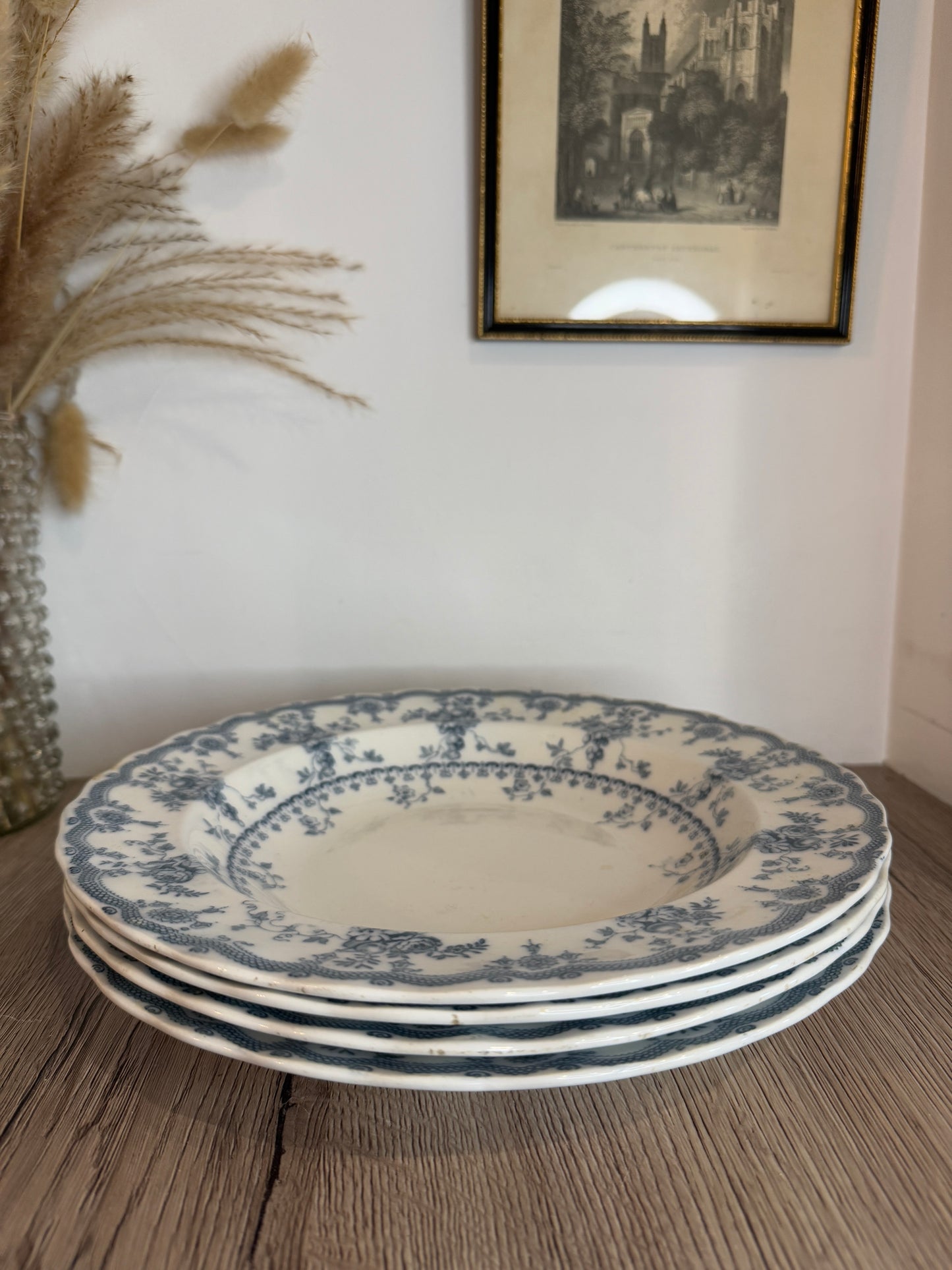 Set of 4 Blue and White Vintage Pasta Soup Bowls