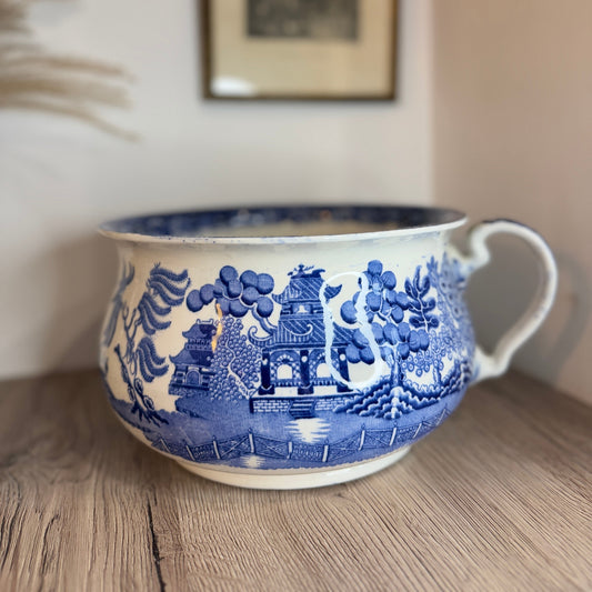 Maple & Co Blue and White Old Willow Chamber Pot