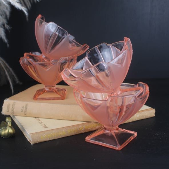 Set of 4 Pink Glass Sundae Bowls