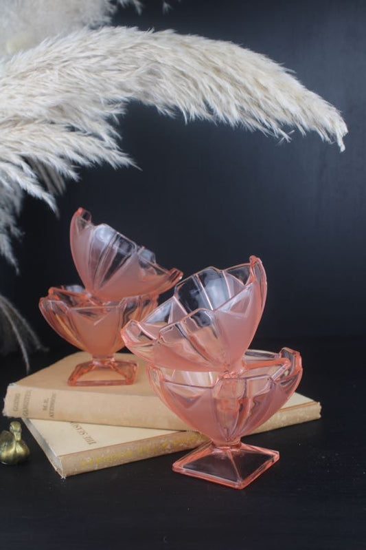 Set of 4 Pink Glass Sundae Bowls