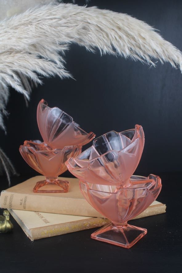 Set of 4 Pink Glass Sundae Bowls