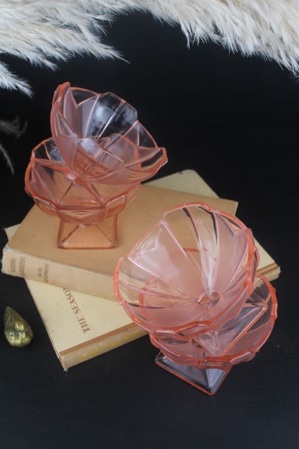 Set of 4 Pink Glass Sundae Bowls