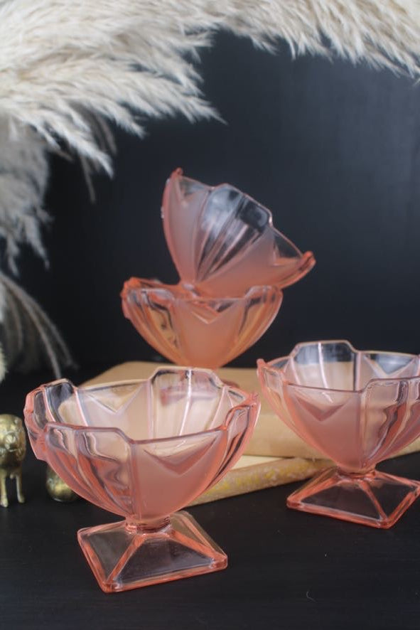 Set of 4 Pink Glass Sundae Bowls