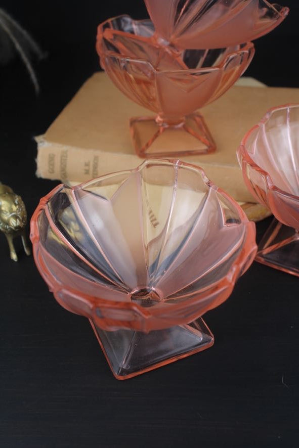 Set of 4 Pink Glass Sundae Bowls