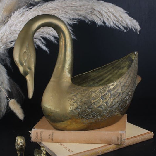Curved Brass Swan Planter Pot