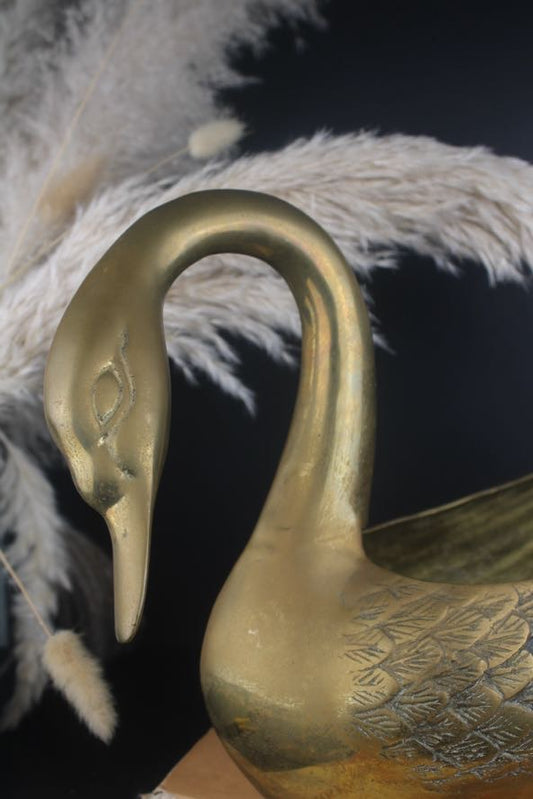 Curved Brass Swan Planter Pot