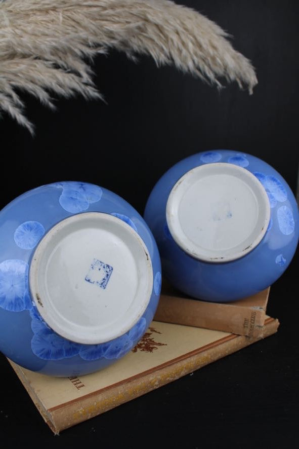 Cornflower Blue Chinese Yuhuchunping Vases with Crystalline Glaze 1970s