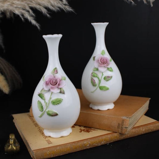 Pair of White Coalport Floral Vases