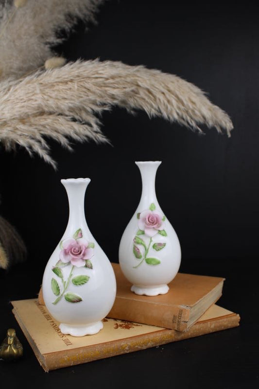 Pair of White Coalport Floral Vases