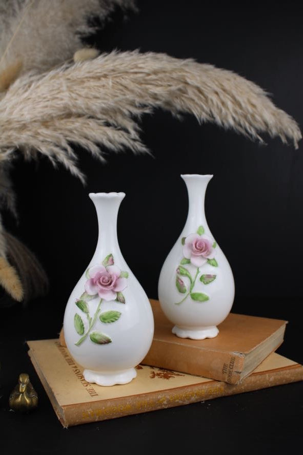Pair of White Coalport Floral Vases