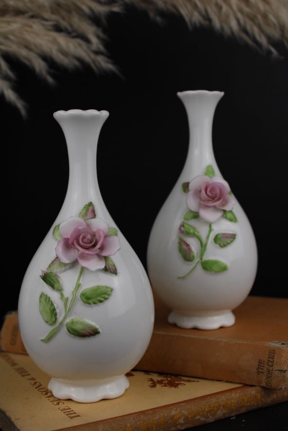 Pair of White Coalport Floral Vases