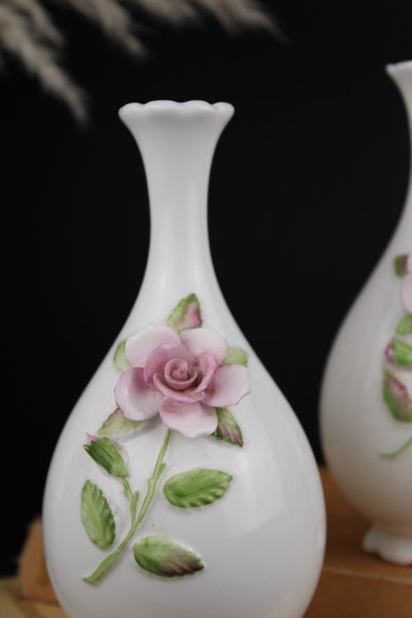 Pair of White Coalport Floral Vases