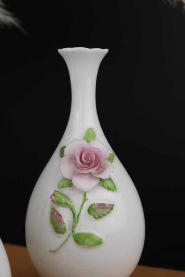 Pair of White Coalport Floral Vases