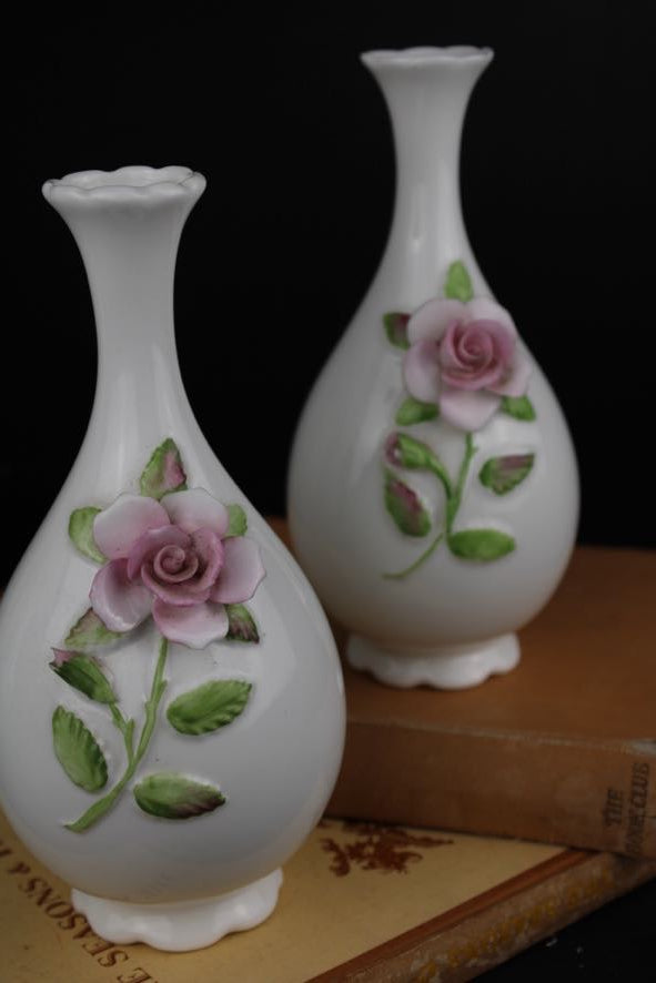 Pair of White Coalport Floral Vases