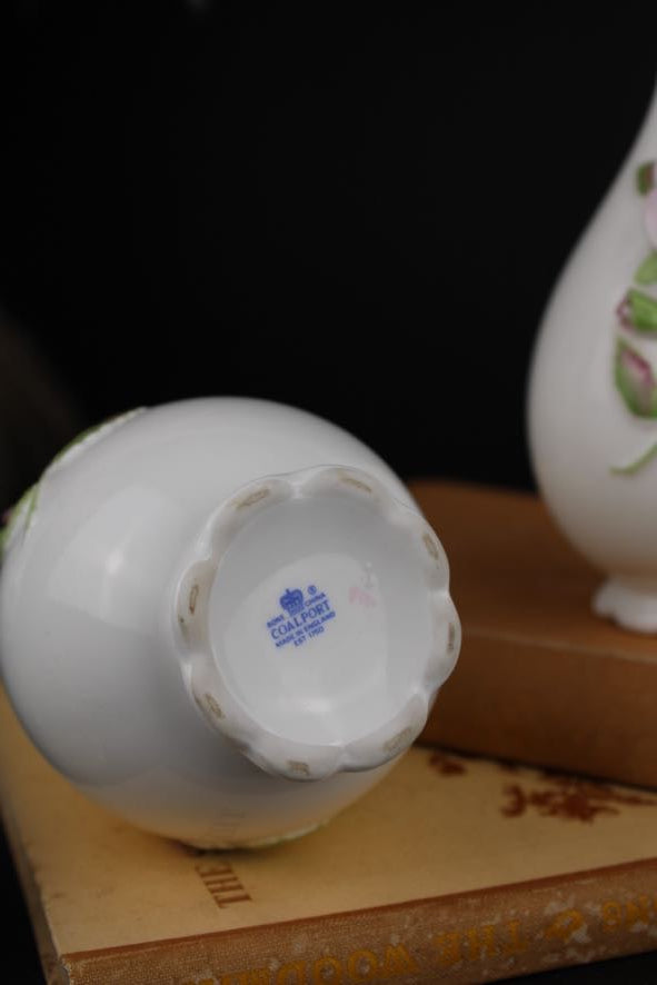 Pair of White Coalport Floral Vases