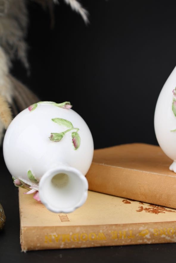 Pair of White Coalport Floral Vases