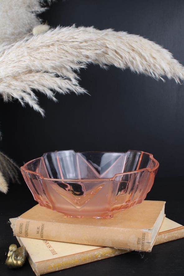 Pink Glass Art Deco Bowl