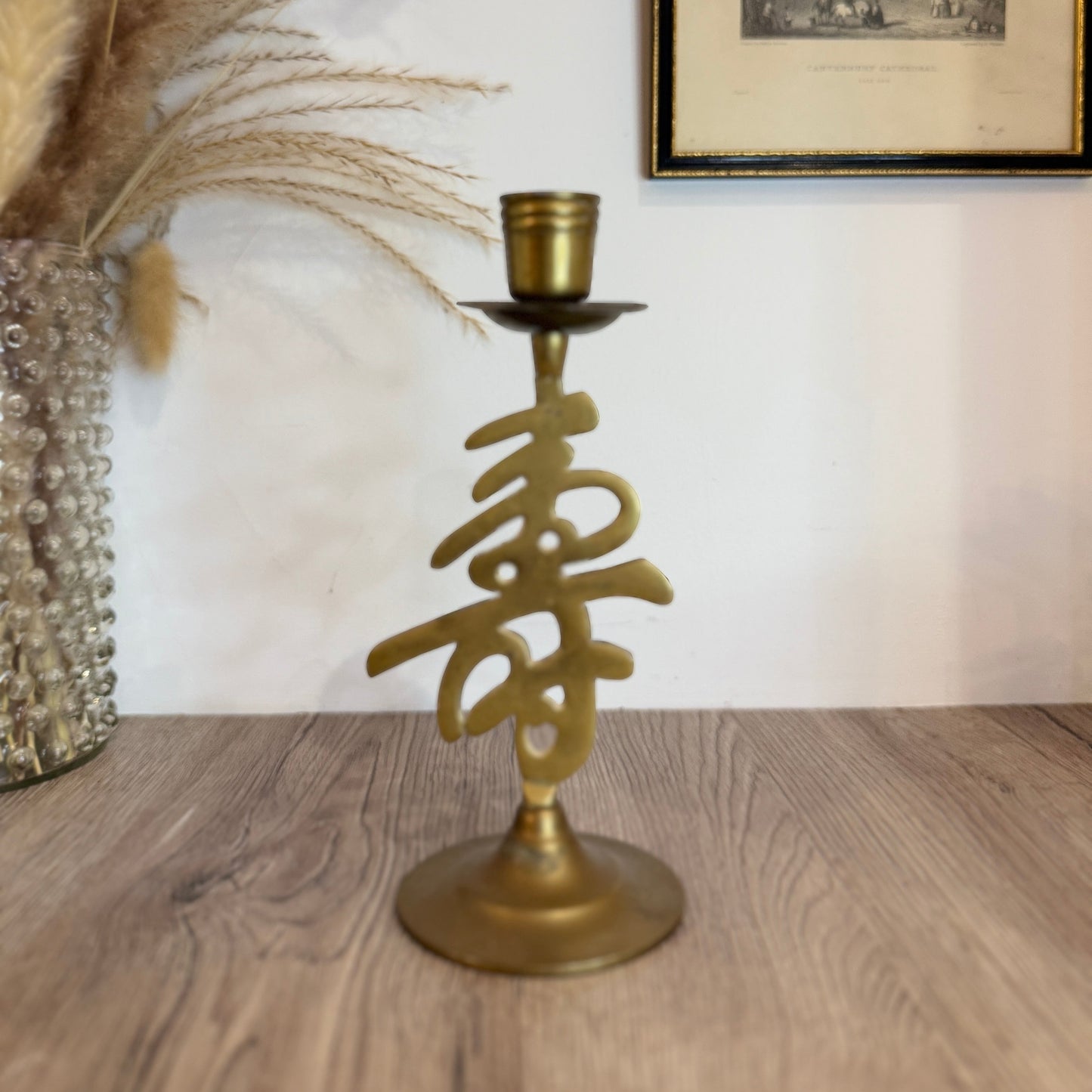 Chinese Style Lettering Brass Candlestick