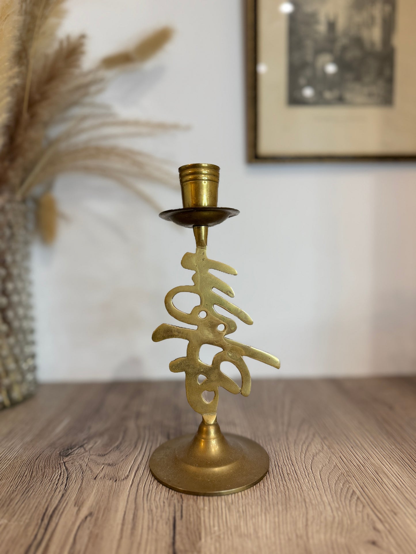 Chinese Style Lettering Brass Candlestick