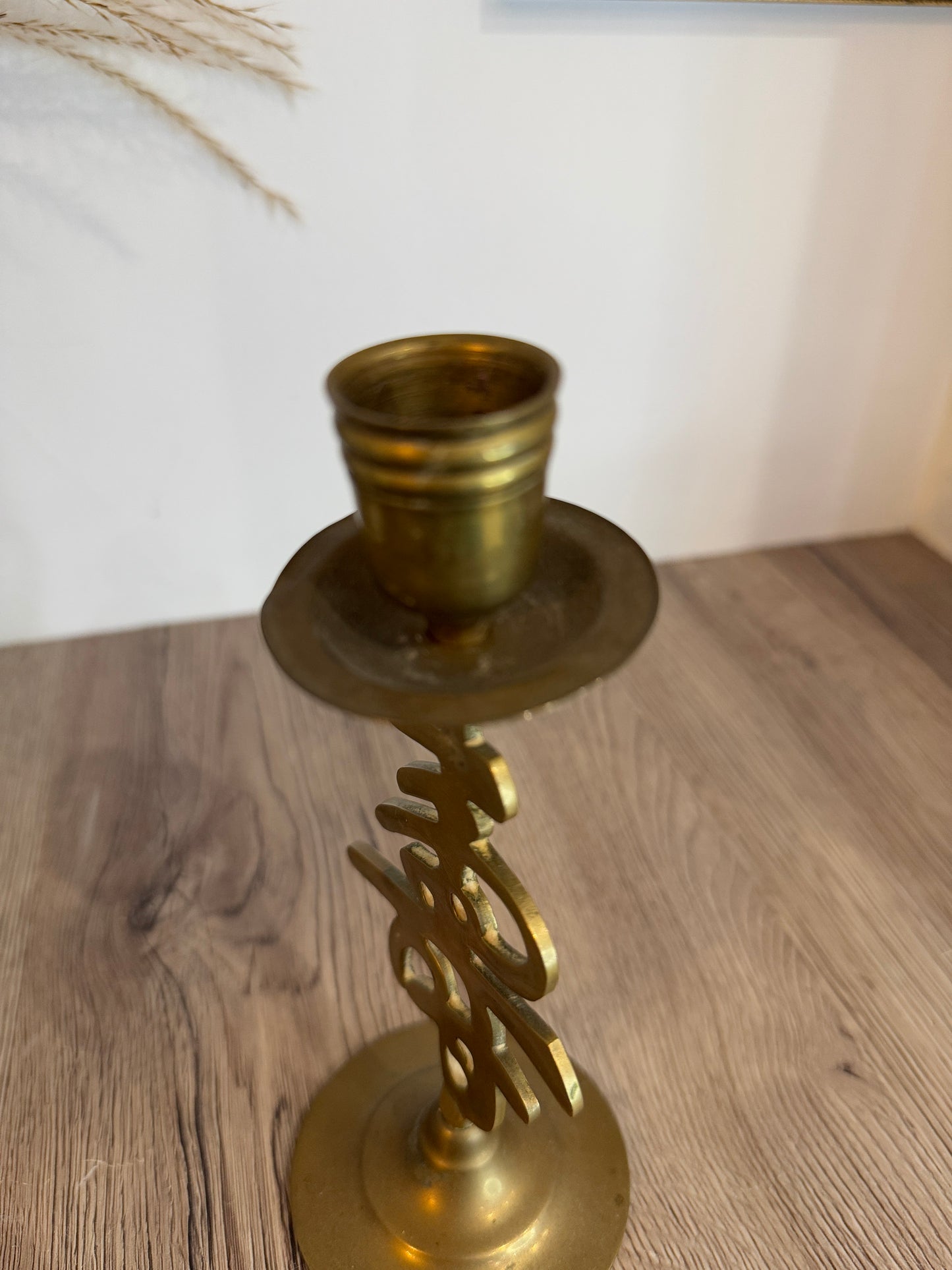 Chinese Style Lettering Brass Candlestick