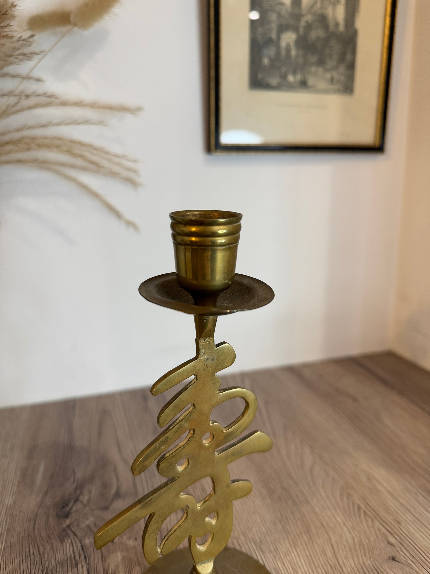 Chinese Style Lettering Brass Candlestick