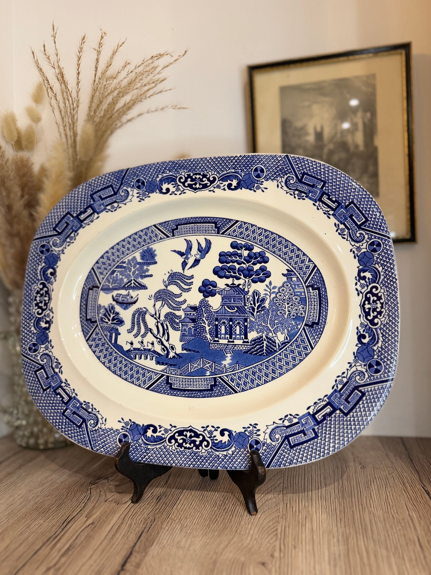 Large Vintage Woods Ware Old Willow Serving Platter