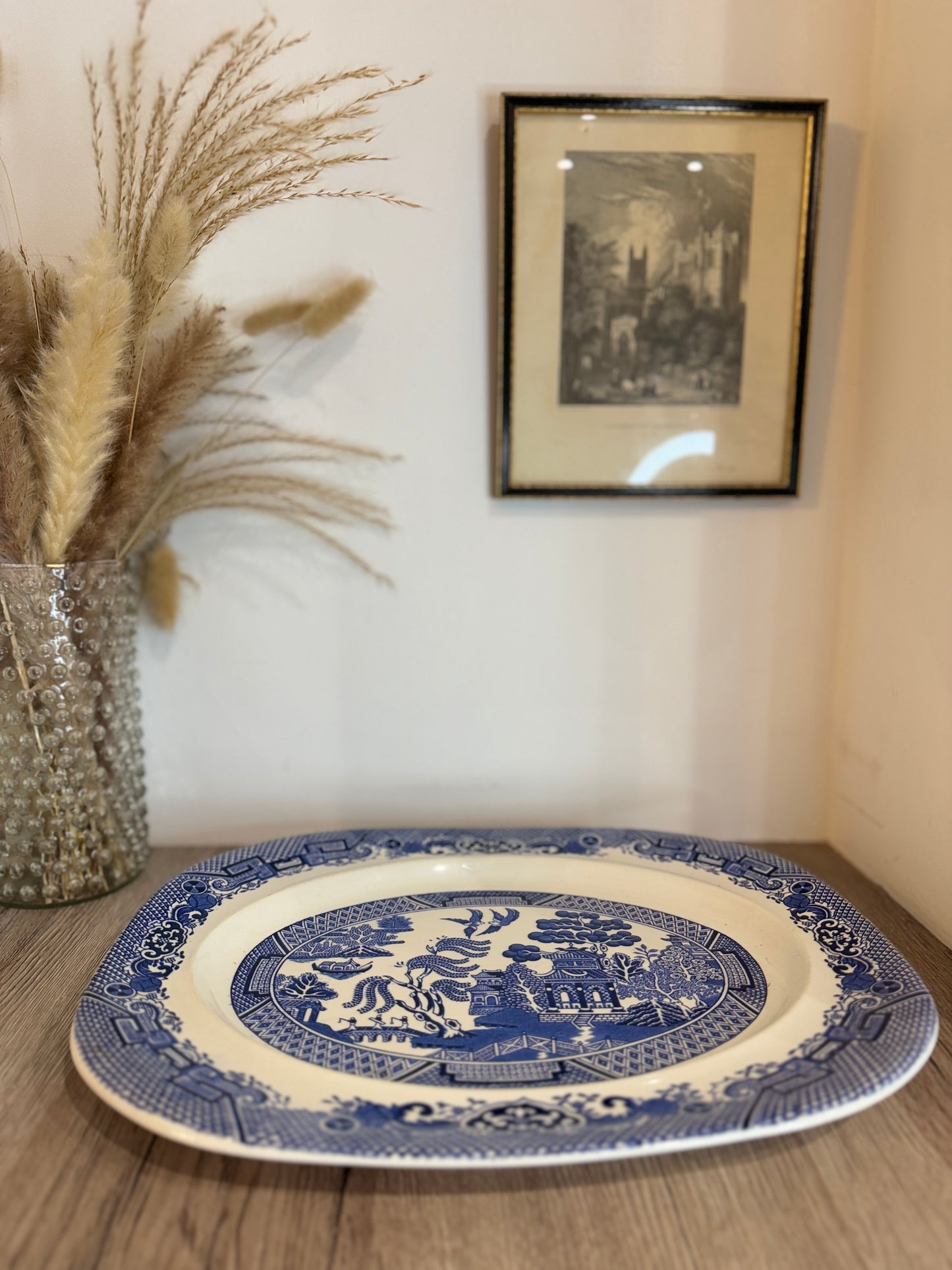 Large Vintage Woods Ware Old Willow Serving Platter
