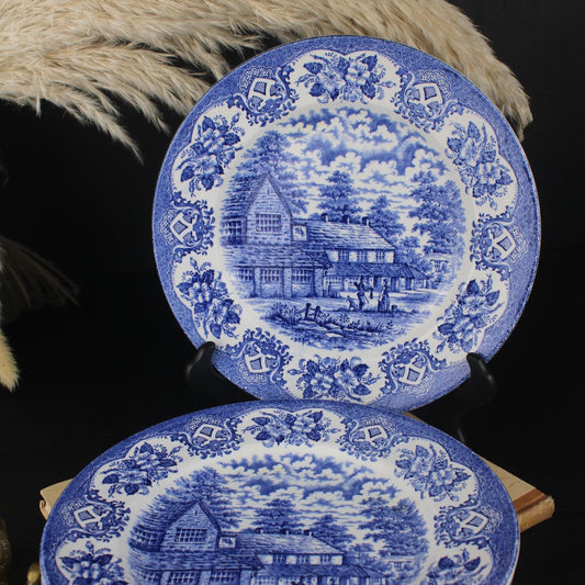 Set of 4 Old Inn Series Ironstone Blue and White Plates