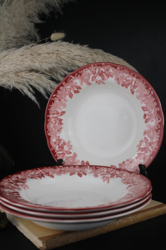 Set of 4 Spode Winters Scene Pink Pasta Bowls