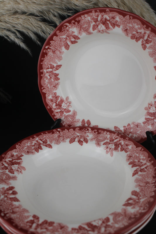 Set of 4 Spode Winters Scene Pink Pasta Bowls