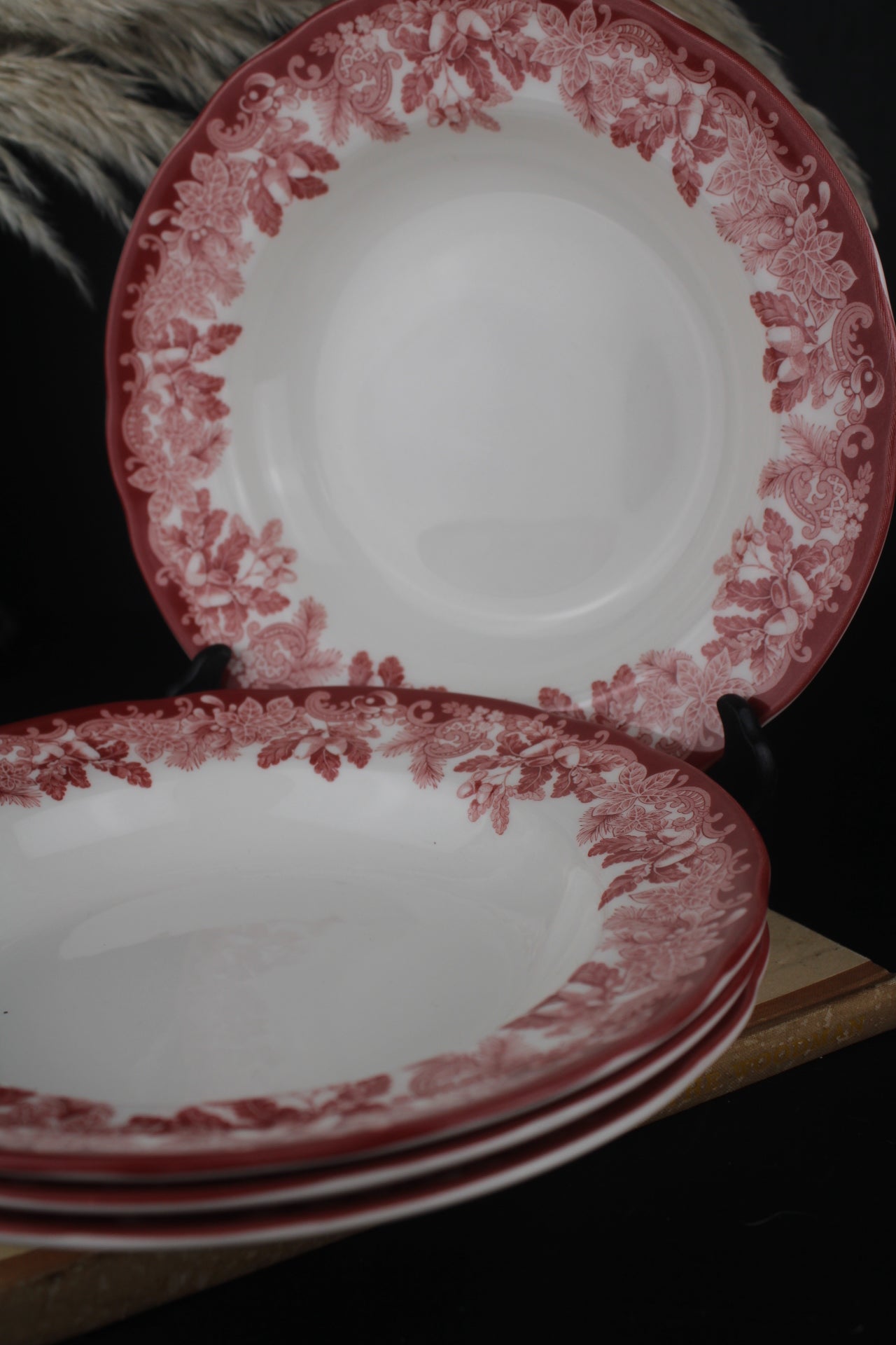 Set of 4 Spode Winters Scene Pink Pasta Bowls