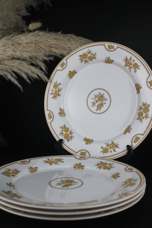 Set of 4 Spode Austen Yellow Flower Dinner Plates