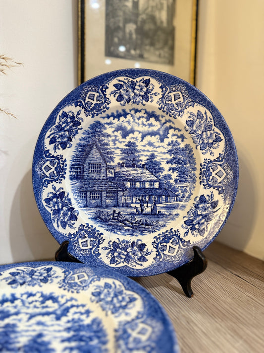 Set of 4 Old Inn Series Ironstone Blue and White Plates