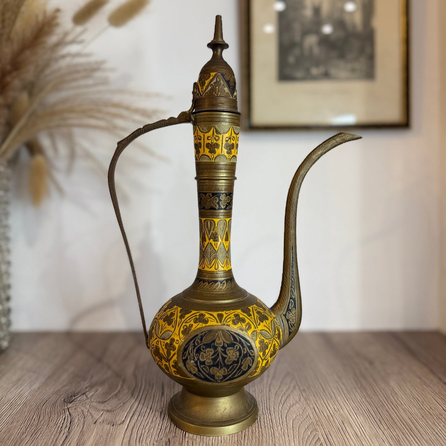 Engraved Brass Indian Ewer Teapot Coffee Pot