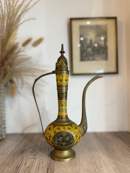 Engraved Brass Indian Ewer Teapot Coffee Pot