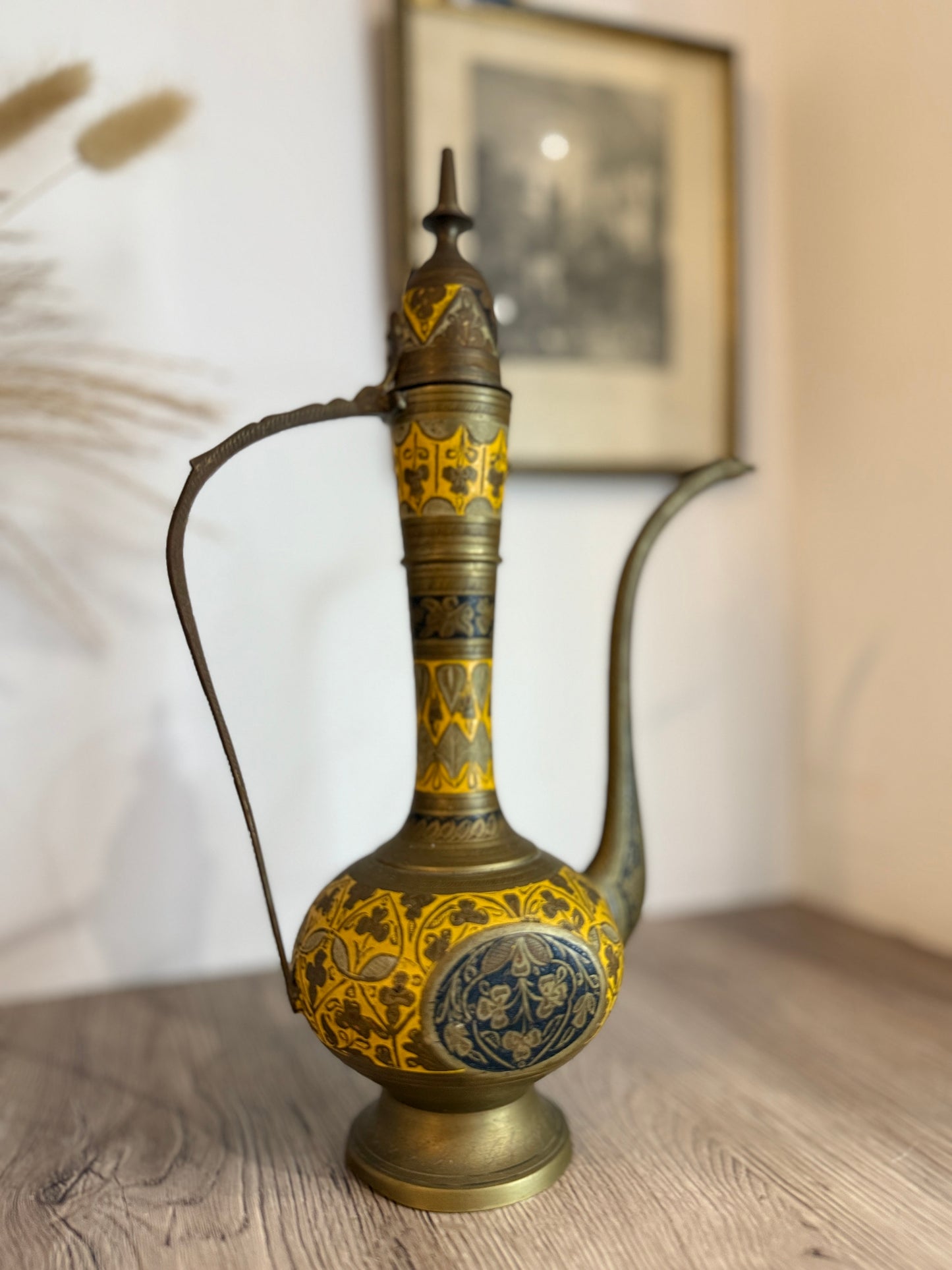 Engraved Brass Indian Ewer Teapot Coffee Pot