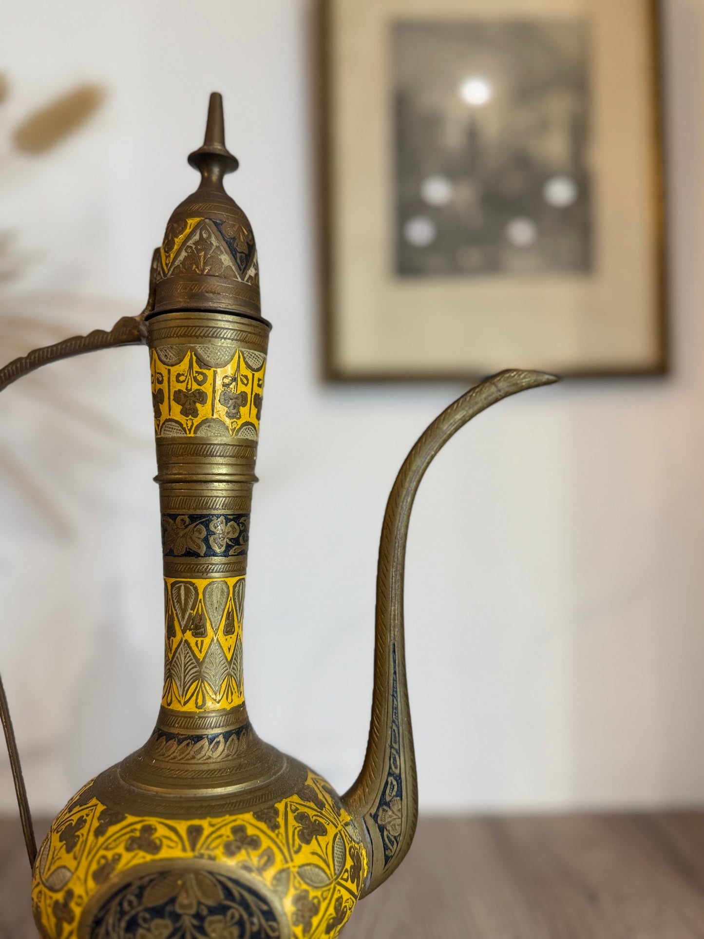 Engraved Brass Indian Ewer Teapot Coffee Pot