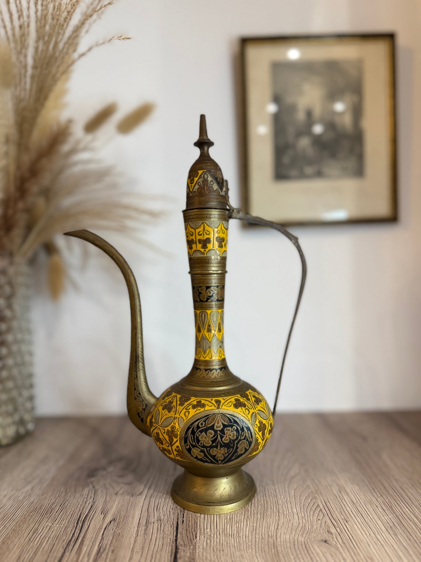 Engraved Brass Indian Ewer Teapot Coffee Pot