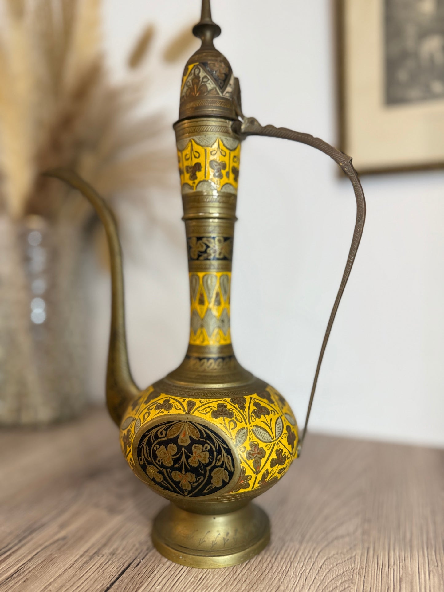 Engraved Brass Indian Ewer Teapot Coffee Pot