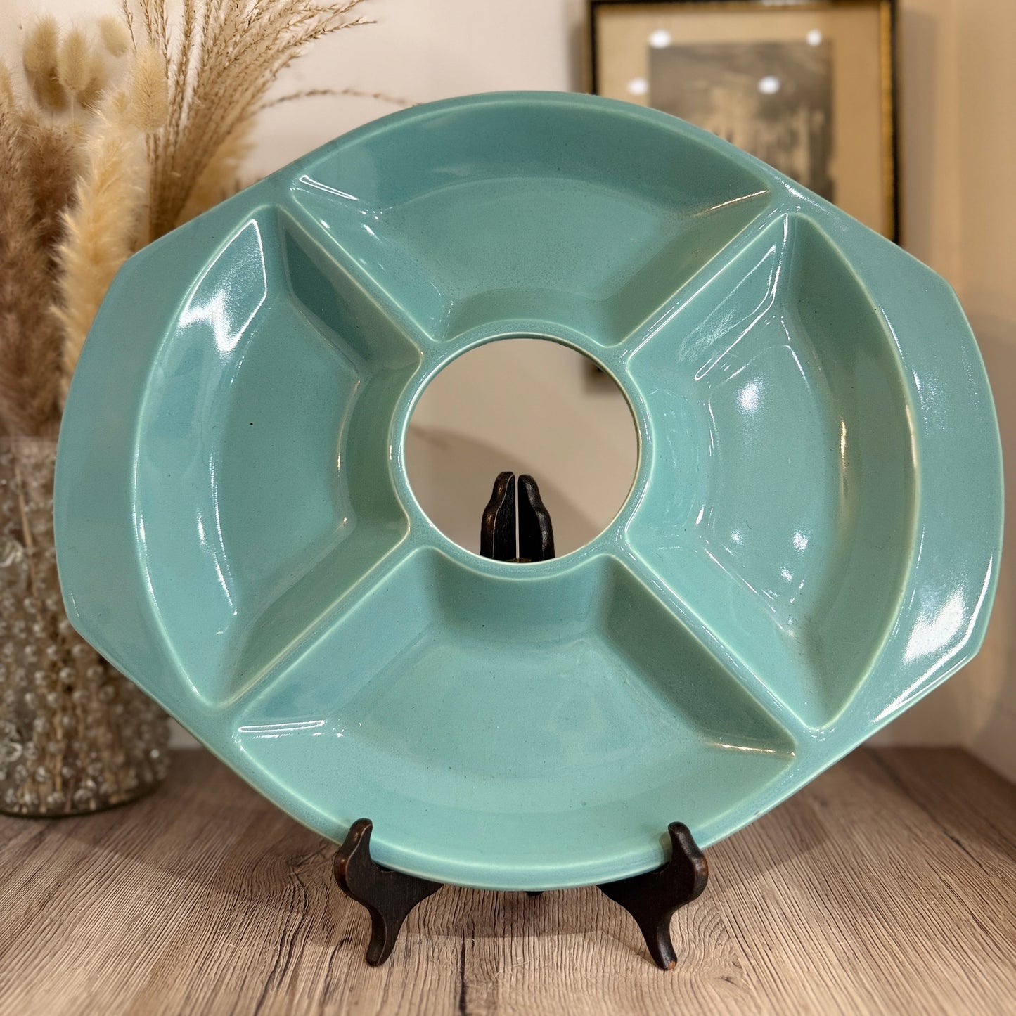Poole Pottery Green Sectioned Serving Nibbles Snack Platter