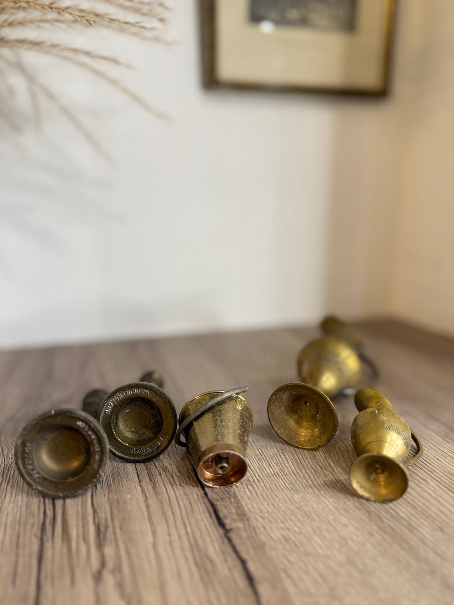 Collection of Miniature Brass Jugs, Ewers, Bucket and Candlesticks