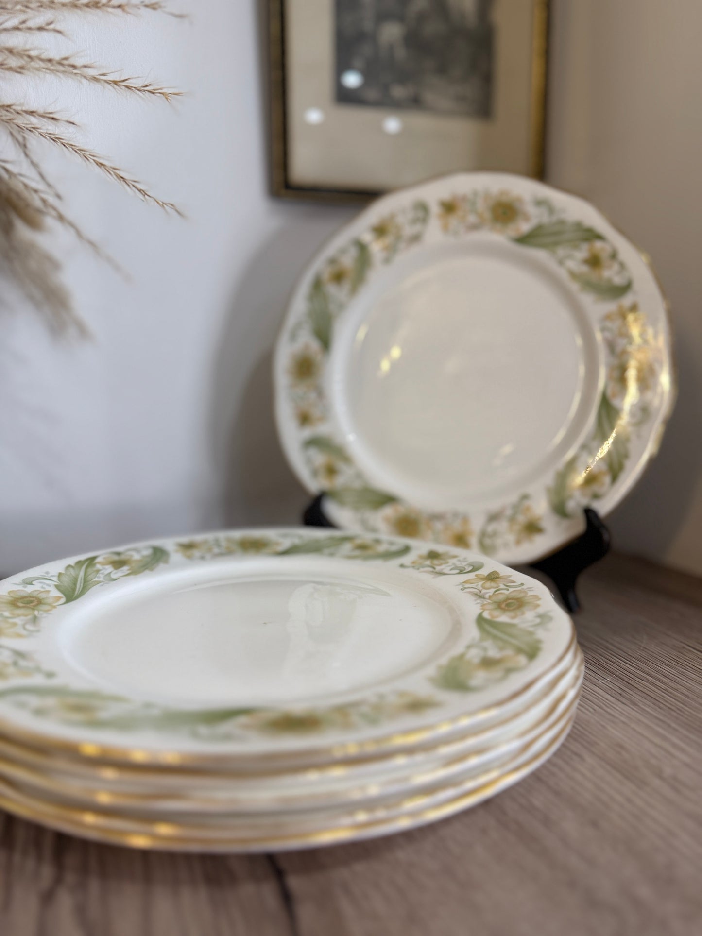 Set of 6 Duchess Floral Green Sleeves Large Side Plates