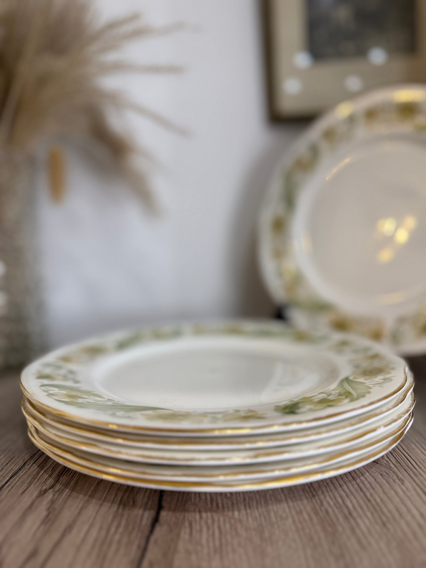 Set of 6 Duchess Floral Green Sleeves Large Side Plates