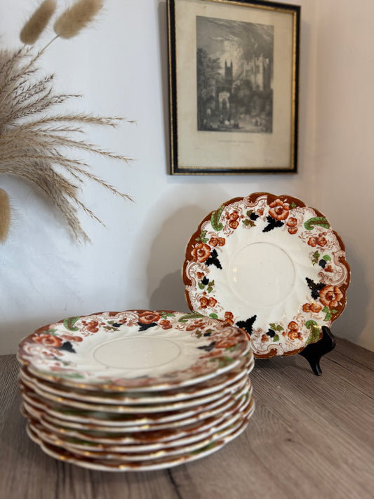 Set of 10 Fine Bone China Red Floral Side Plates