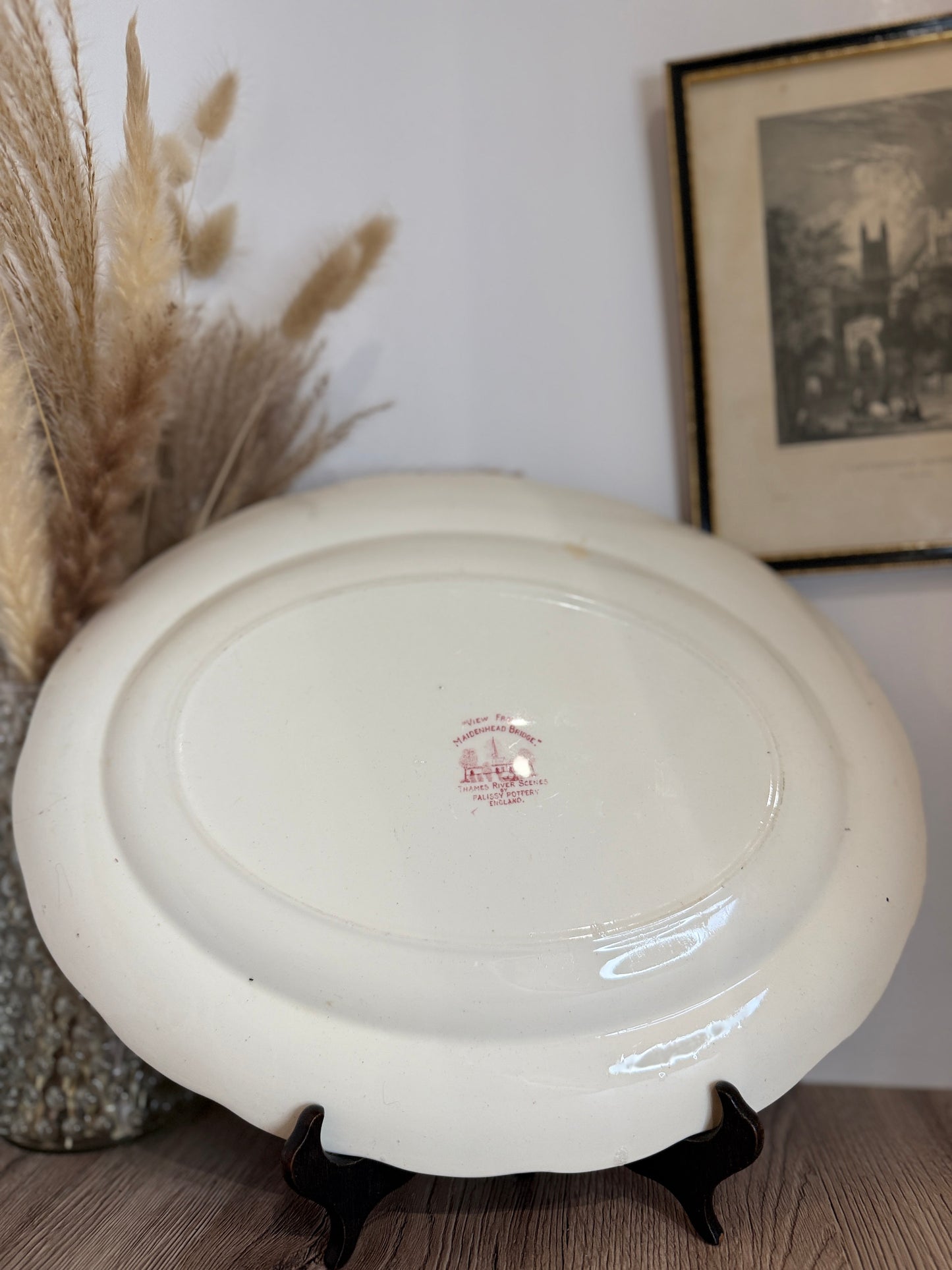 Pink and White Old Willow Style Vintage Platter